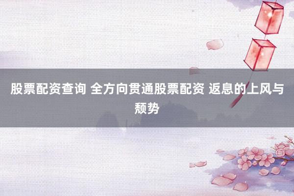 股票配资查询 全方向贯通股票配资 返息的上风与颓势